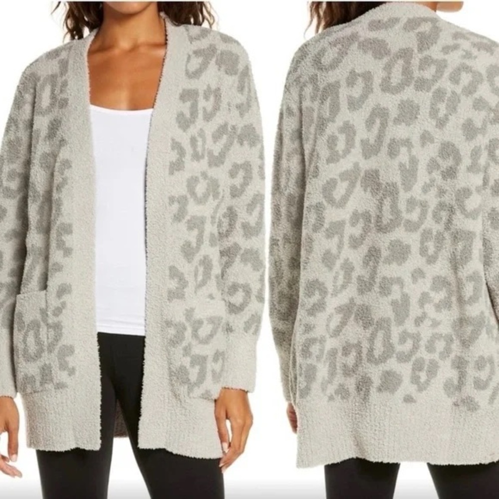 Barefoot Dreams Cozychic Leopard Cardigan Sweater Small